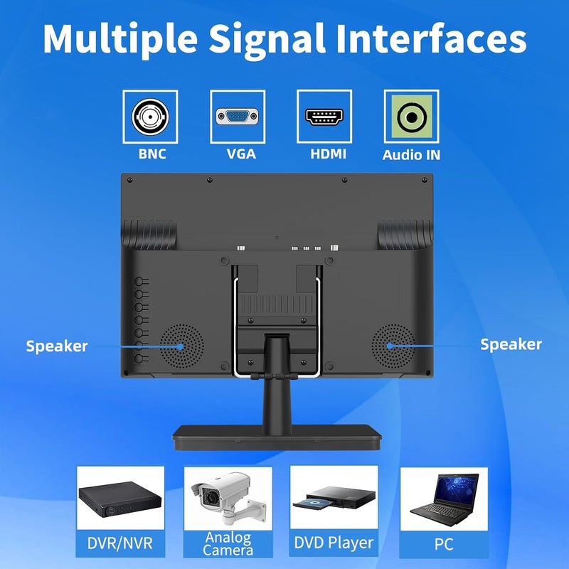 Jexiop 12.5 inch Security Monitor,Small Monitor with Speaker,Remote Control/HDMI/VGA/BNC/RCA Interfaces in for Home | Office | Warehouse Surveillance | RV - Image 4